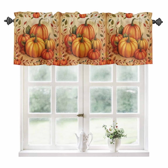 Thanksgiving Pumpkins Kitchen Valances for Windows 42x12 Inch Kitchen Curtains Valances Rod Pocket Fall Branch Autumn Rustic Leaves Bathroom Window Valances for Window Treatment Decor