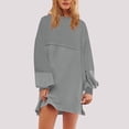 thumbnail image 2 of qolati Holiday Dresses for Women Oversized Long Sleeve Patchwork Sweatshirt Dress Solid Crewneck Drop Shoulder Pullover Tops Mini Dresses, 2 of 6