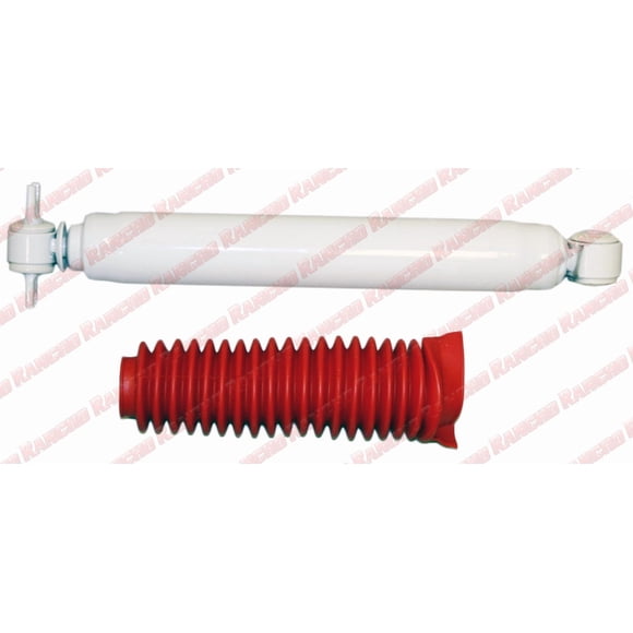 Rancho Shock Absorber RS55330 RS5000X; Nitrogen Gas Charged; Limited Lifetime Warranty; Non Adjustable Valving; With Shock Boots; White Shock Body With Red Shock Boots; Single