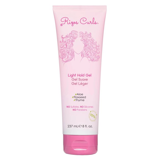 Rizos Curls Travel Light Hold Gel define con fijación flexible, rizos voluminosos sin escamas y sin encrespamiento, hidrata y combate la humedad con aloe vera y linaza, 2.5 oz