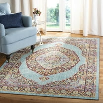 SAFAVIEH Provance Rihanna Floral Bordered Area Rug, Aqua/Black, 5'3" x 7'6"