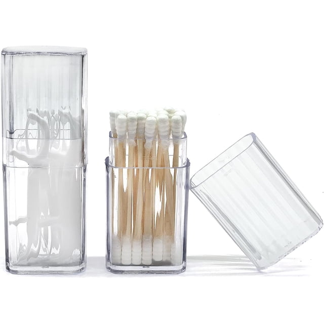 Cotton Swab Storage, 2 Pieces Mini Portable Travel Plastic Cotton Swab Box Transparent Cotton Swab Box for Cotton Swab Hair Band Toothpick (Transparent)