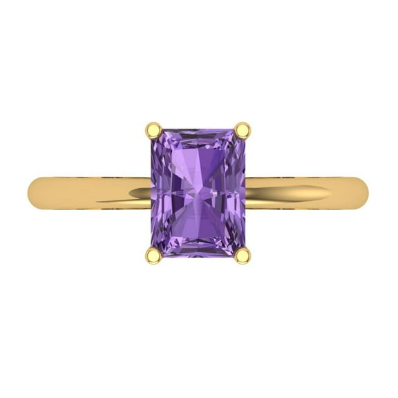 1.75 ct Radiant Cut Simulated Alexandrite Solitaire 18K Yellow Gold Womens Engagement Ring