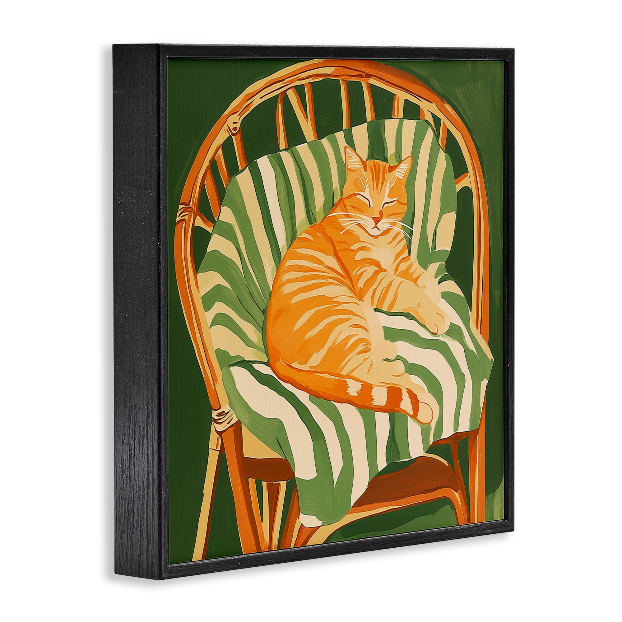 Stupell Industries Cat In Rattan Chair Black Framed Giclee Art, design by Walker Noble