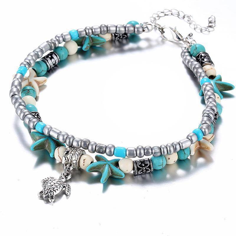 Sea Turtle & Starfish Turquoise Bead Anklet Ankle Bracelet for Woman ...