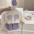 thumbnail image 1 of Traje de dos piezas de otoño e invierno para niñas, nuevo estilo coreano, cárdigan de moda para bebés, suéter de punto, abrigo, pantalones con forro polar, 1 of 5