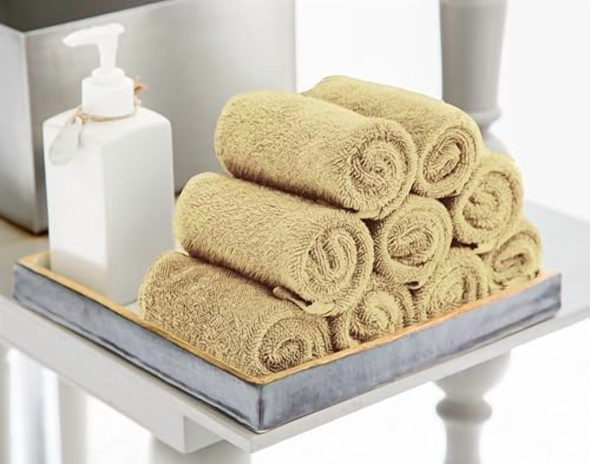12 Pack Cotton Washcloths Set, 100% Ring Spun Cotton, Premium Flannel Face Cloths, Highly Absorbent and Soft Feel Fingertip Towels, Beige