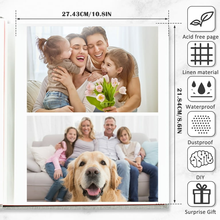  Photo Album Self Adhesive Pages for 4x6 5x7 8x10 Pictures  Scrapbook Magnetic Photo Albums with Sticky Pages Books with A Metallic Pen  for Baby Wedding Family 11x10.6 White 60 Pages 