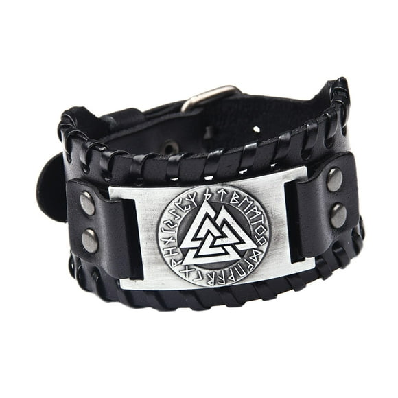 Retro Wristband Triangle Rune Triangle Letter Nordic PU Leather Punk Braided Rope Charm Bracelet Punk Rock Bracelet Leather