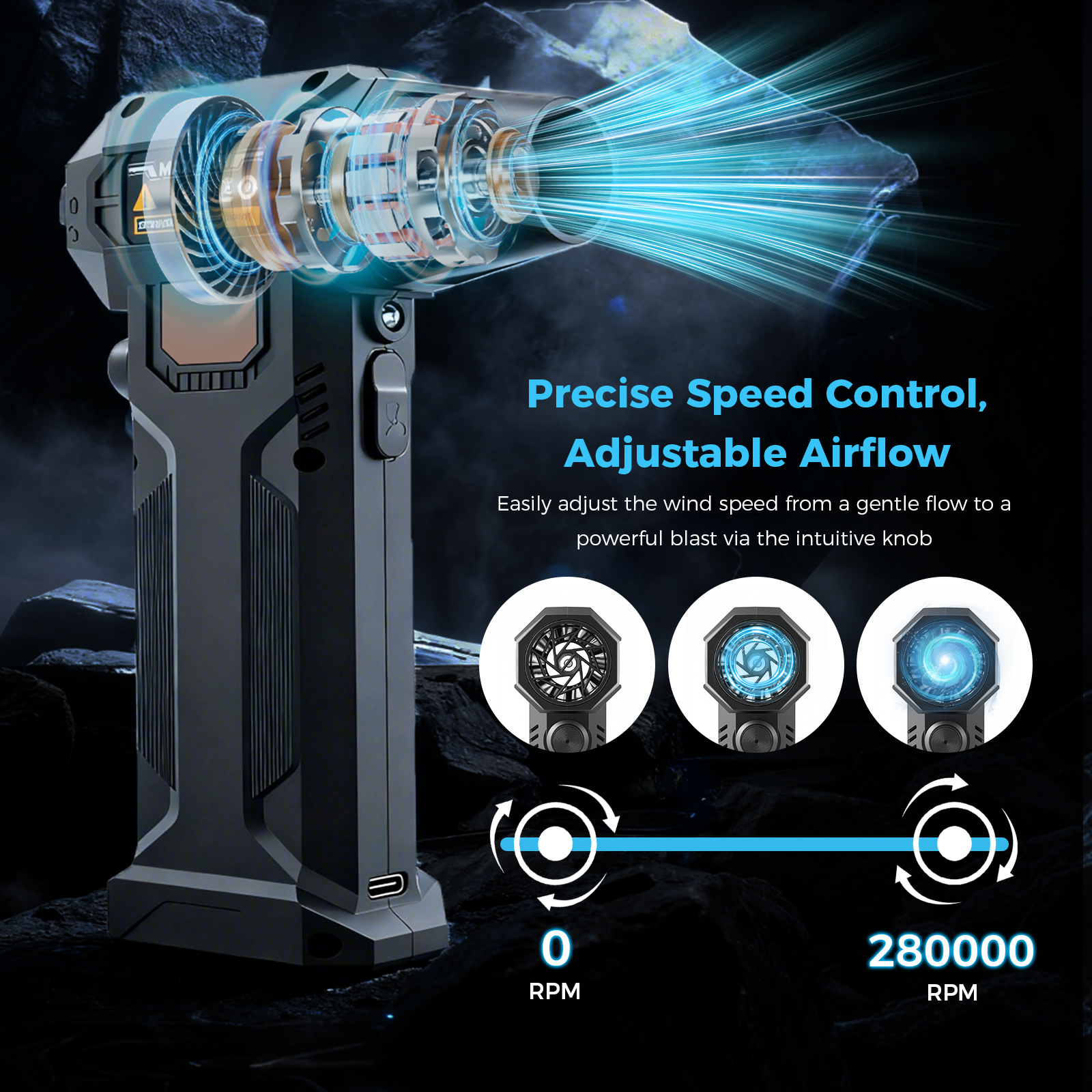 BAOKALER 280000RPM Air Duster, Brushless Compressed Air Duster for Blowing and Suction, 8AH Battery and LED Light, Adjustable Air Blower for Outdoors,Car,Home