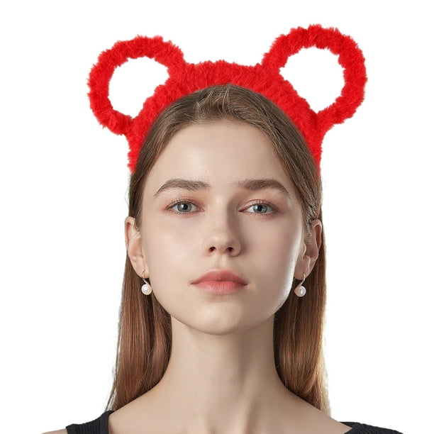Diadema gruesa de felpa de invierno para mujer, con orejas de oso redondas, para maquillaje, bandana morada
