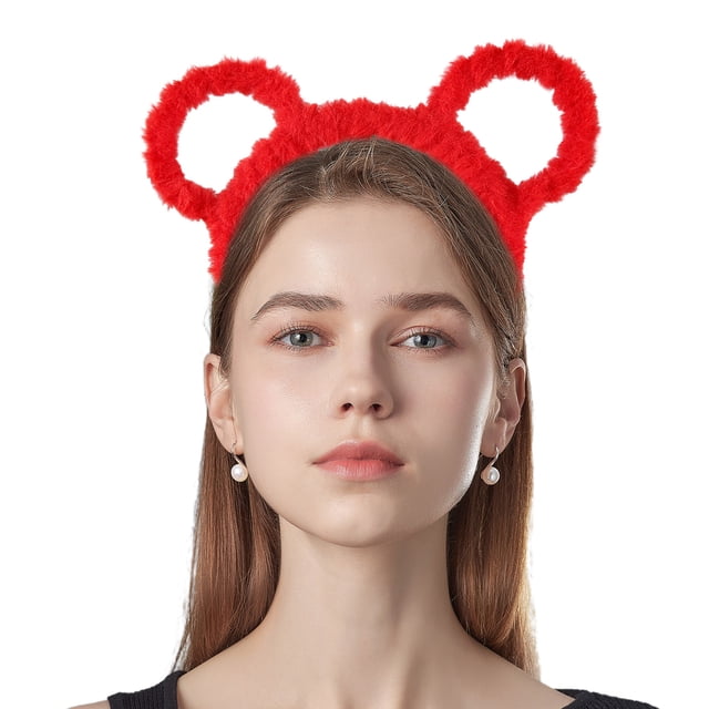 Fiudx Diadema con Orejas de Oso, Bandana Elástica de Felpa, Corona de Metal Ligera para El Cabello, Maquillaje Facial para Lavar El Cabello, Uso Diario para Mujeres, Regalo para Fiestas Navideñas, Aj