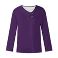 thumbnail image 4 of Purple Womens Tops Asymmetrical Neck Tops for Women Long Sleeve Button Collared V Neck Blouses 2025 Fashion Work Casual Dressy Shirts Going Out Tops for Women, 4 of 5