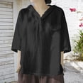 thumbnail image 2 of Xudanell Hooded Sweatshirt Women Thin Loose Button Short Sleeved Cotton Linen Summer Fashion Plus Size Black M, 2 of 5