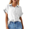 thumbnail image 1 of Women's Solid Color Casual Batwing Sleeve Button Pocket Short Sleeve Shirt, 1 of 4