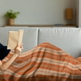 thumbnail image 3 of Burnt Orange Soft Flannel Fleece Blanket, Retro Themed Illustration of Earth Tones Stripes Geometric Simple Design, Cozy Plush for Indoor and Outdoor Use, 50" x 70", Burnt Orange Tan, by Ambesonne, 3 of 5