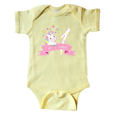 

Inktastic I m One- cute unicorn 1st birthday Gift Baby Boy or Baby Girl Bodysuit