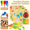 thumbnail image 4 of Xueyu Wooden Puzzles for Toddlers 3-5, 4 Pack, 16 Puzzle Pieces, Educational Montessori Puzzles Toys, Gift for Boys Girls, Learning Chinese, Vehicles Dinosaurs Insects Animals, 4 of 8