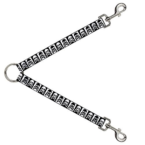 Dog Leash Splitter Skull Cross Bones Blocks Black White White Black 1 Foot Long 1 Inch Wide