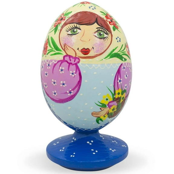 Girl in Folk Costume Wooden Egg Figurine