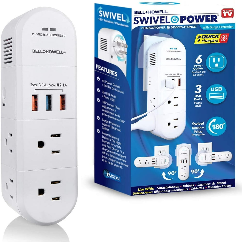 Bell + Howell Swivel Power Surge Protector Electric Charging Station 6
