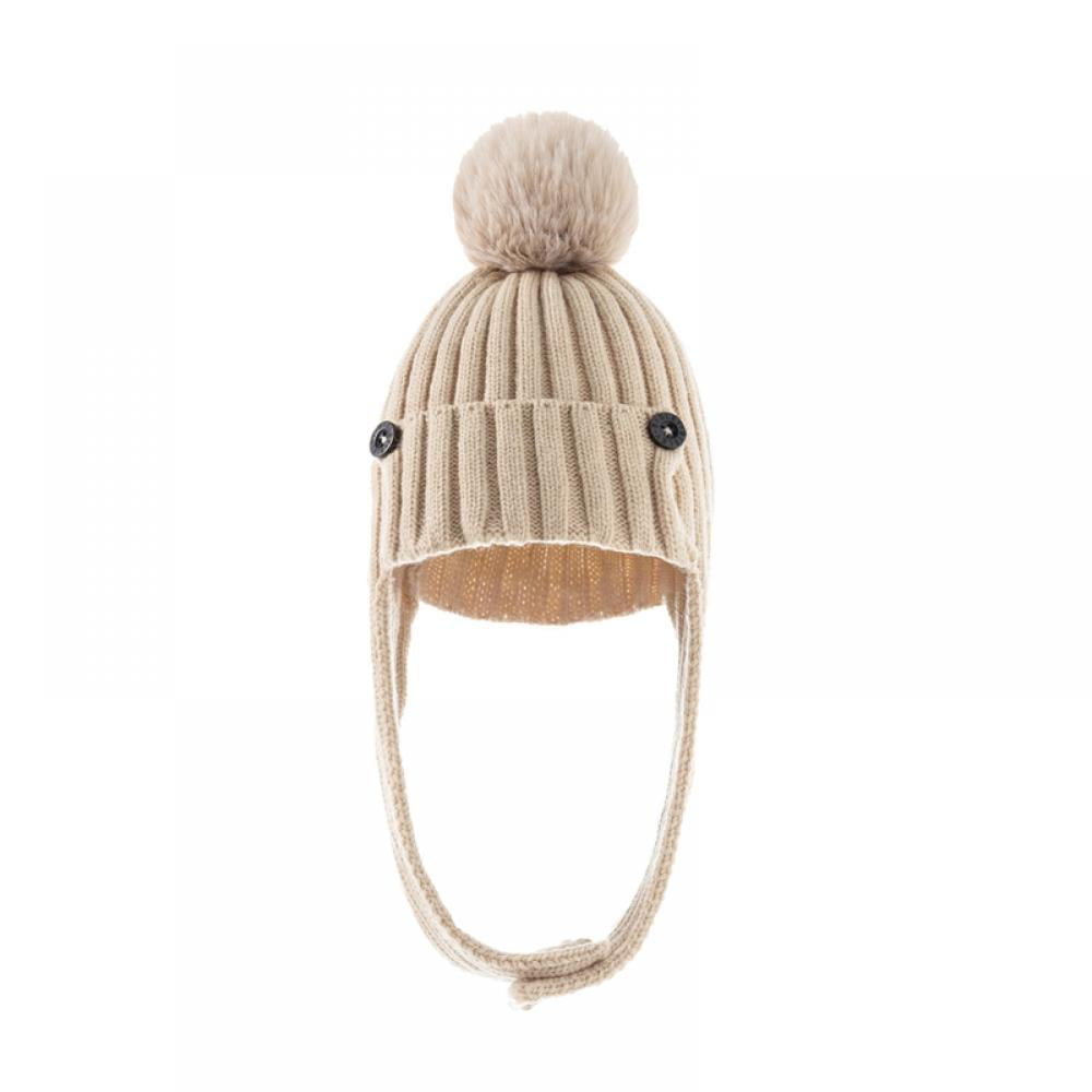 Cotton Knitted Winter Hat For Unisex Adult And Baby With Pompom Faux Fur Acrylic 