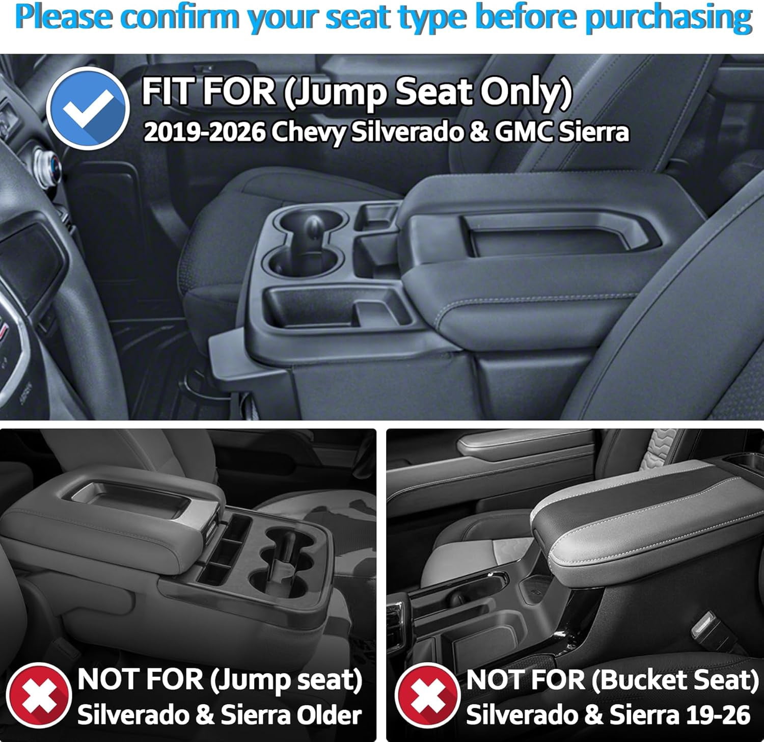 Center Console Organizer Tray Compatible with 2019-2025 2026 Chevrolet Silverado/GMC Sierra 1500, 2020-2026 Silverado/Sierra 2500HD 3500HD, Armrest Storage (Split-Bench Folding Seat ONLY)
