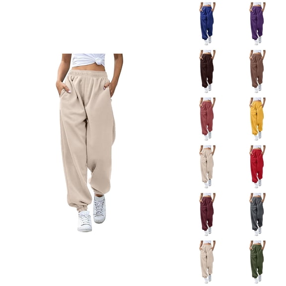 Womens Jogger Sweatpants 2026 Trendy Elastic High Waist Breathable Relaxed Fit Sweat Pants with Pockets Trousers