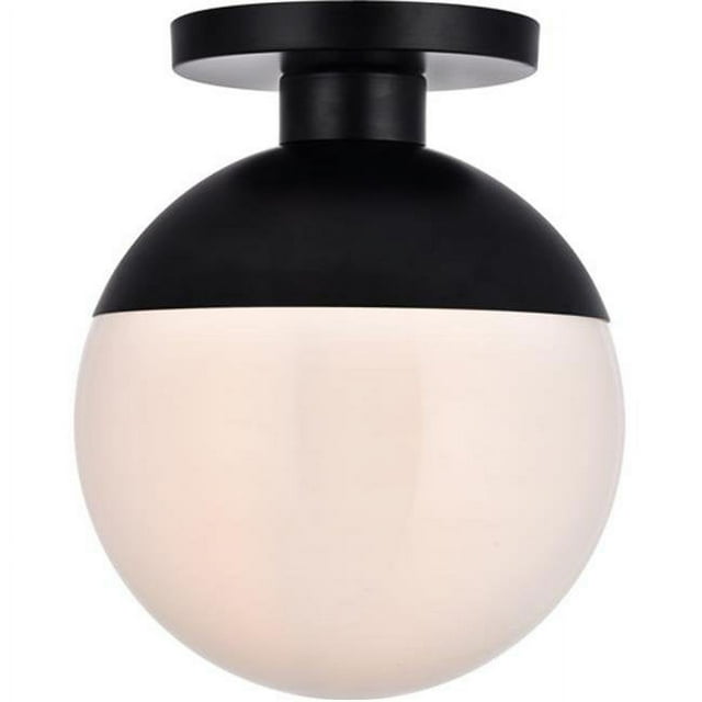 Living District LD6056BK Eclipse 1 Light Flush Mount Ceiling Light with Frosted White Glass, Black