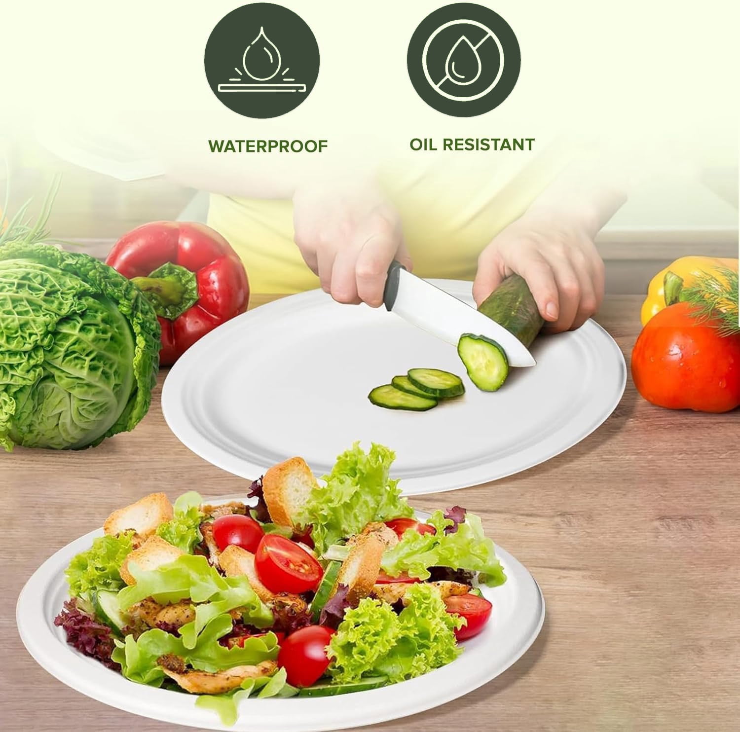 FPN Disposable Oval Plates, Small, 125-Pack, Compostable, Microwave-Freezer Safe for Parties & Events