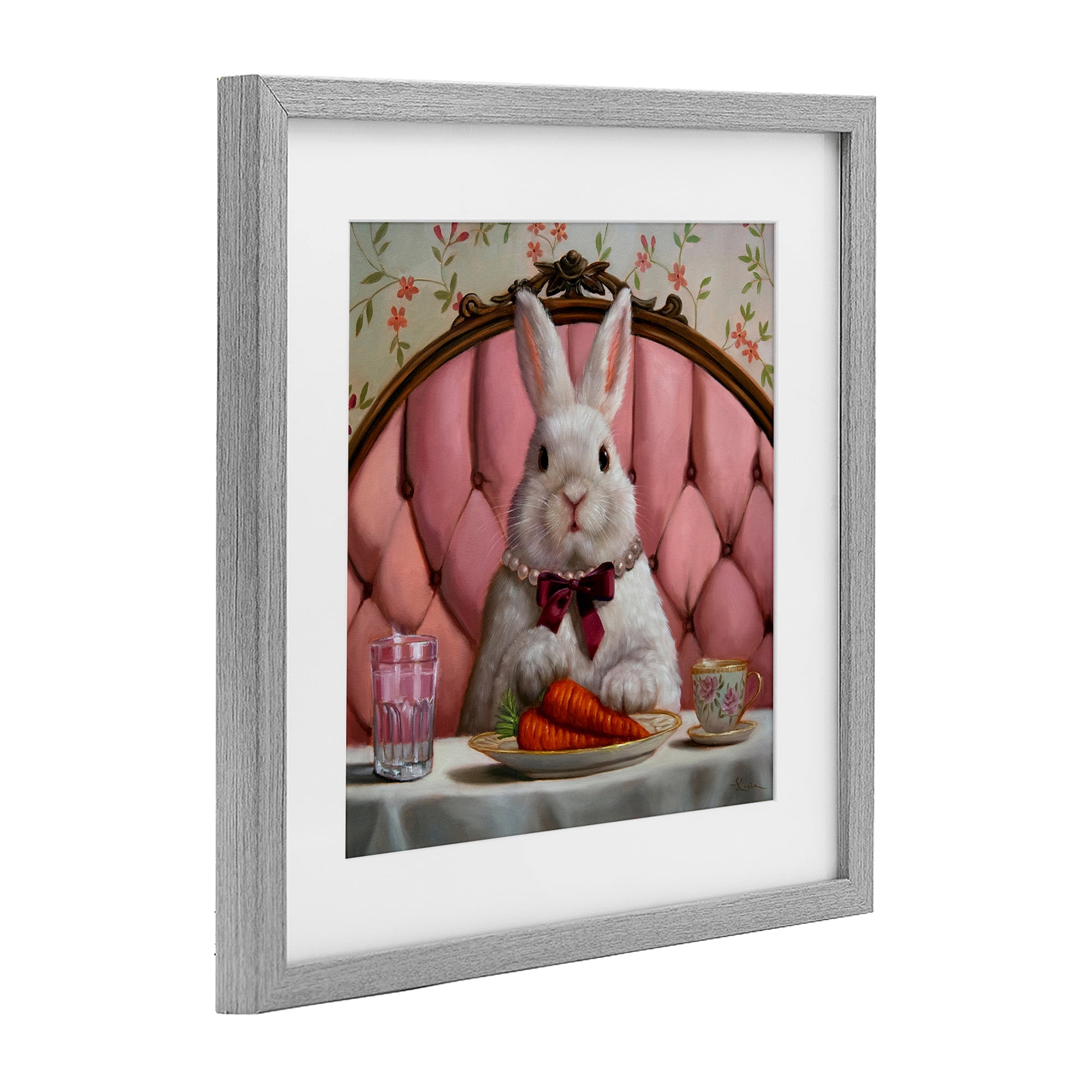 Stupell Industries Bun Appetit Rabbit Dining Gray Framed Print Under Glass, design by Lucia Heffernan