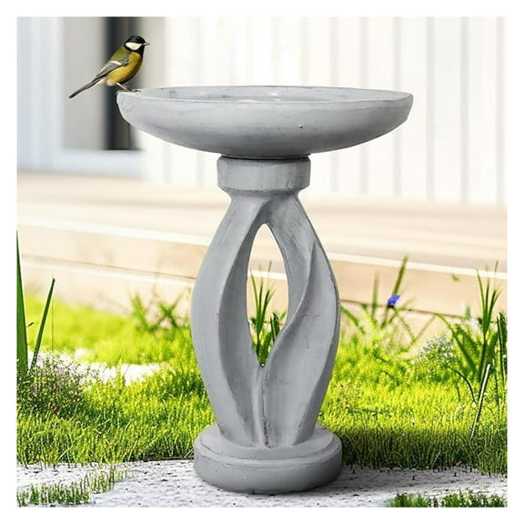 Concrete Bird Bath - 21.8" Modern Outdoor Birdbath, Garden Decor