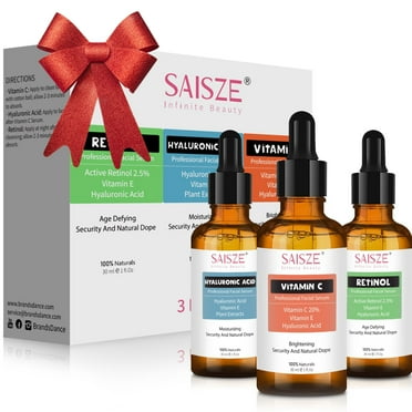 Saisze Anti Aging Serum Combo Pack - Vitamin C Serum - Retinol Serum - Hyaluronic Acid Serum - (3 x 1 Fl Oz / 30ml)