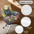 thumbnail image 5 of ZIATUBLES Black Cat Flower Print Curved Back Dining Room Chair Covers with Arms Stretchable Vanity Desk Chair Slipcover Removable Universal Chair Protector Cover for Kitchen Living Room, 5 of 7