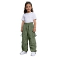 thumbnail image 6 of OOOUM Kids Cargo Pants Elastic Waist Solid Color Wide Leg Pants With Pocket Loose Fit Casual Straight Leg Jeans For Hiking Running Dark Green 9-10 Years, 6 of 9