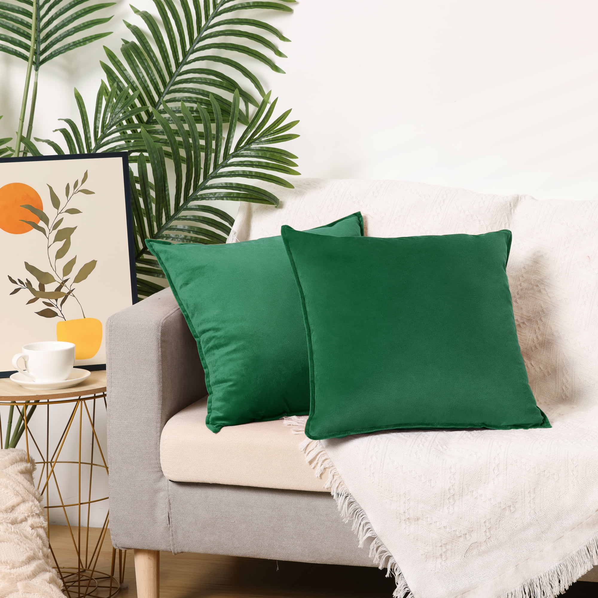 Unique Bargains Velvet Solid Throw Pillow Covers Decorative Cushion Covers (2 Count) Green 16" x 16"