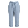 thumbnail image 6 of successthop Linen Capri Pants Women Cropped Pants Drawstring Elastic Waist Bottoms Rolled Hem Clothes with Pockets Blue, 6 of 6