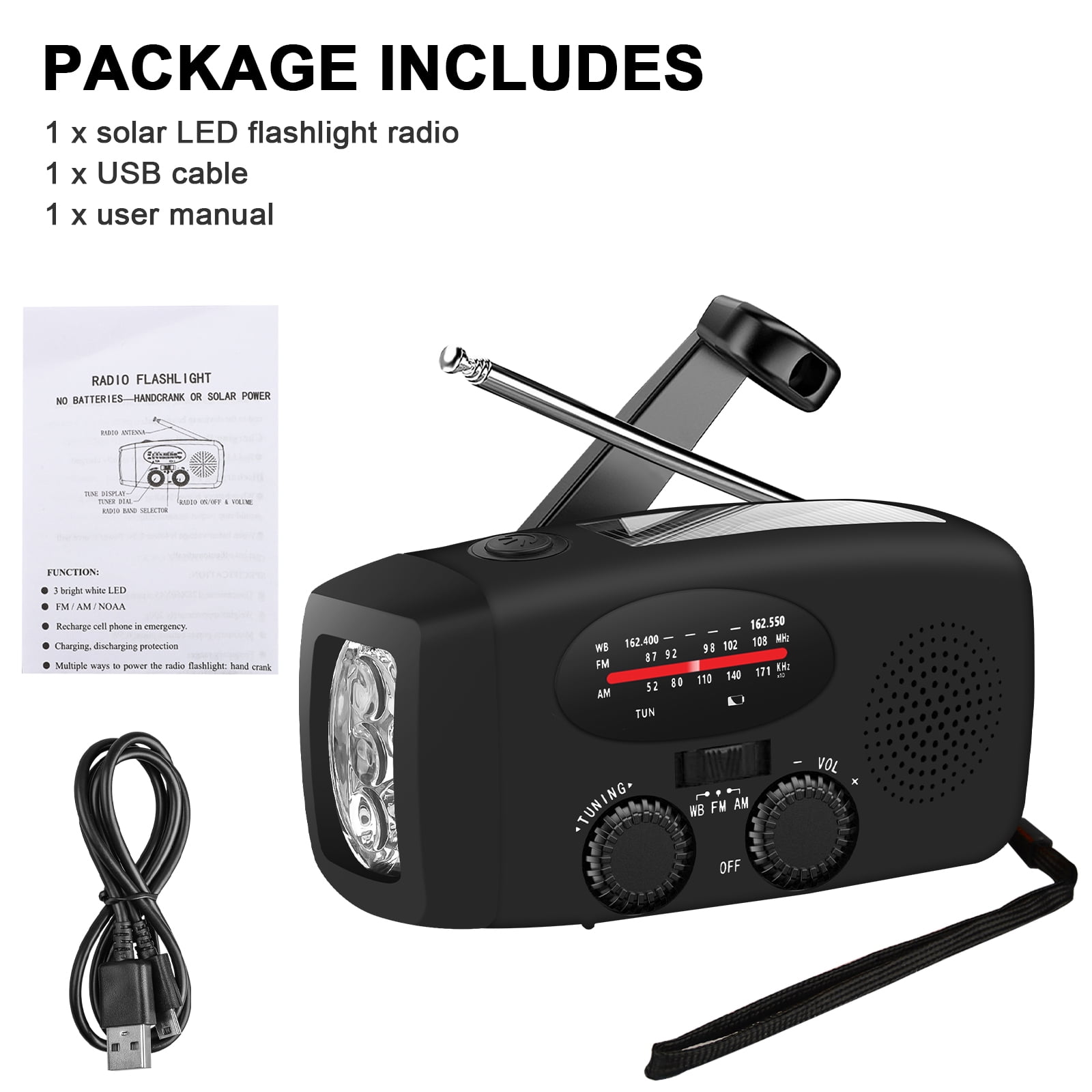ZOUYUE Hand Crank Emergency Radio, Portable Radio Solar Powerd AM FM WB NOAA Weather Radio with Flashlight, Cell Phone Charge, SOS Alarm
