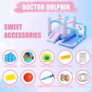 Doctor Dolphin Bounce House with Slide for Backyard Dreamy Inflatable Bouncy Castle with Air Blower,Ball Pit,Basketball Hoop,Ring Toss Game,Dart Game,Punching Bag for Kids 3-12 Years