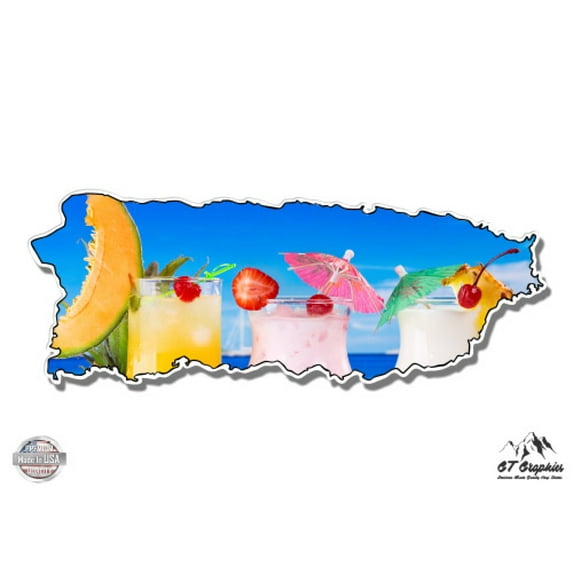 Puerto Rico Tropical Beach Cocktails - 12" Vinyl Sticker Waterproof Decal