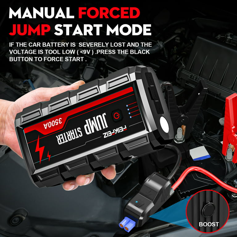 FEIKFEIZ Car Jump Starter, 3500A Peak 26800mAh 12V Car Battery Starter(Up  to All Gas, 10.0L Diesel Engine), with USB Quick Charge 3.0,LED Light,with  Forced Jump Start Button. 