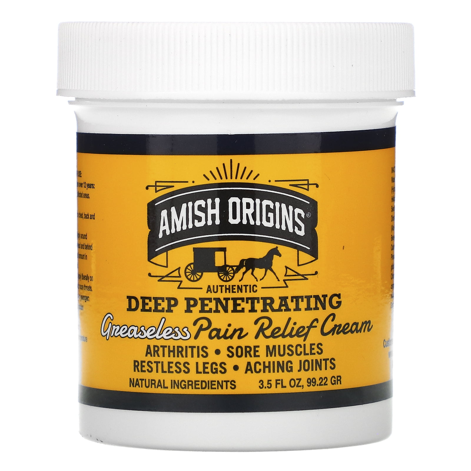 Deep Penetrating, Greaseless Pain Relief Cream, 3.5 fl oz (99.22 g), Amish Origins