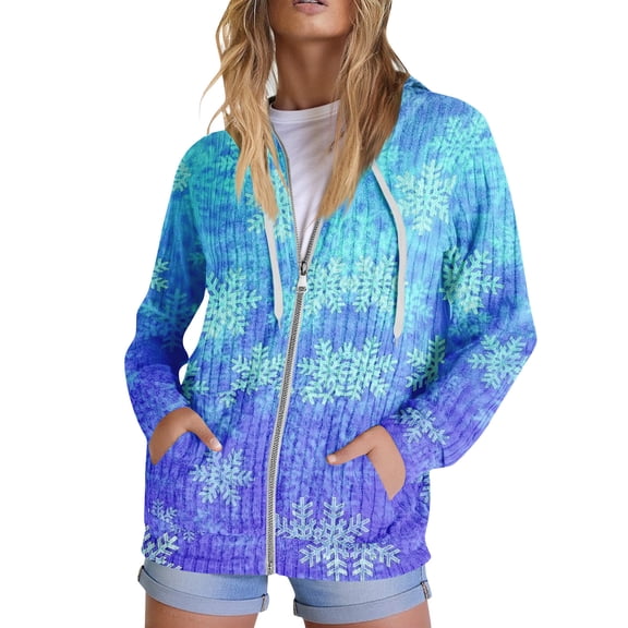 Hoodies for Women, Trendy Tops with Christmas Print, Long Sleeve Sweatshirt with Pockets, Pullover Lightweight for Casual Fall Fashion,Sky Blue,XL
