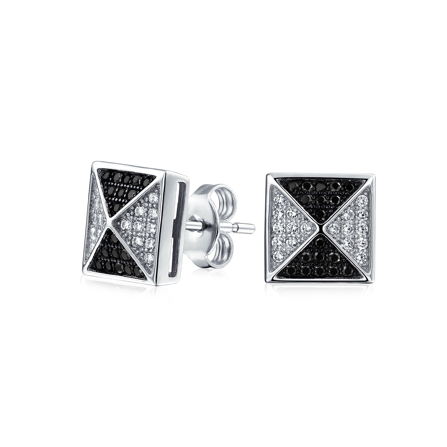 Mens Womens Square Shaped Cubic Zirconia Micro Pave CZ Kite Stud Earrings 14K Gold Plated 925 Sterling Silver 11MM