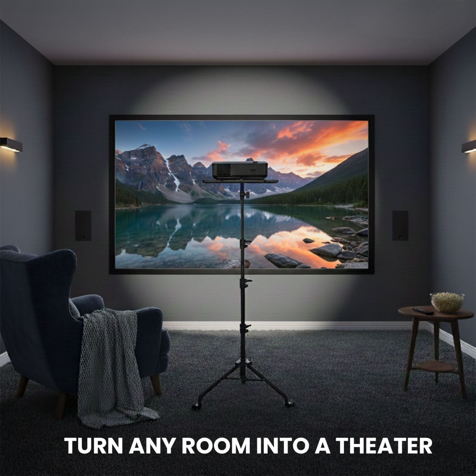 Adjustable Projector Stand Tripod - 71" Portable Laptop Floor Stand with 2 Trays