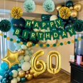 thumbnail image 3 of YANSION Green Gold 60th Birthday Party Decorations Men Women Dark Green Gold Balloons Garland Kit Tissue Pom Poms Flowers Happy Birthday Banner Metallic Confetti Balloons for 60th Birthday Supplies, 3 of 7