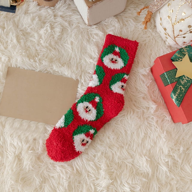 Chaussettes de Sol Imprimées de Noël pour Femmes, Chaussettes en Molleton Corail Peluche