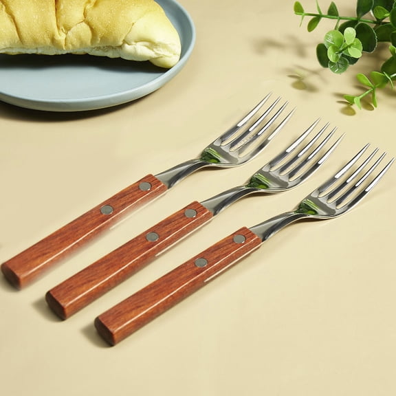 1 Pcs Stainless Steel Table Fork with Treated Wood Handle Kitchen Dining Cutlery