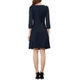 thumbnail image 3 of INSPIRE CHIC Women's Square Neck Ruffle Trim Sheer 3/4 Sleeve Chiffon Mini Dress S Dark Blue, 3 of 6