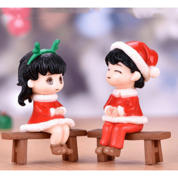 Mini estatuilla de pareja de Navidad, adorno de decoración de jardín, juguete para niños, adornos de paisaje en miniatura, estatua de personas, artesanía de resina, 1 par(Style04 5PCS